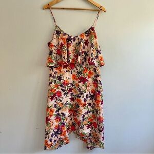 BCBG NWT Floral Dress Feminine  Spaghetti Strap Popover Ruffle Size Medium